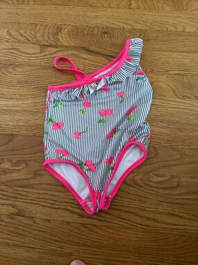 Girls' Pink Cherry One-Shoulder Swimsuit - Kids Swim 4T